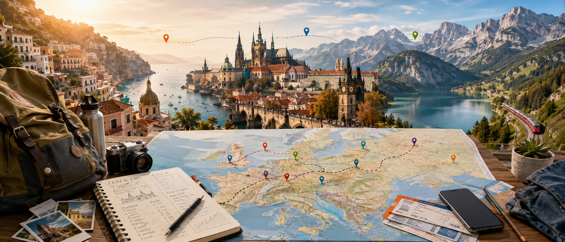 Exemples d'itinéraires étudiants en Europe — slow travel et budget réaliste